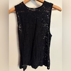 Express Fitted Black Lace Crew Neck Tank